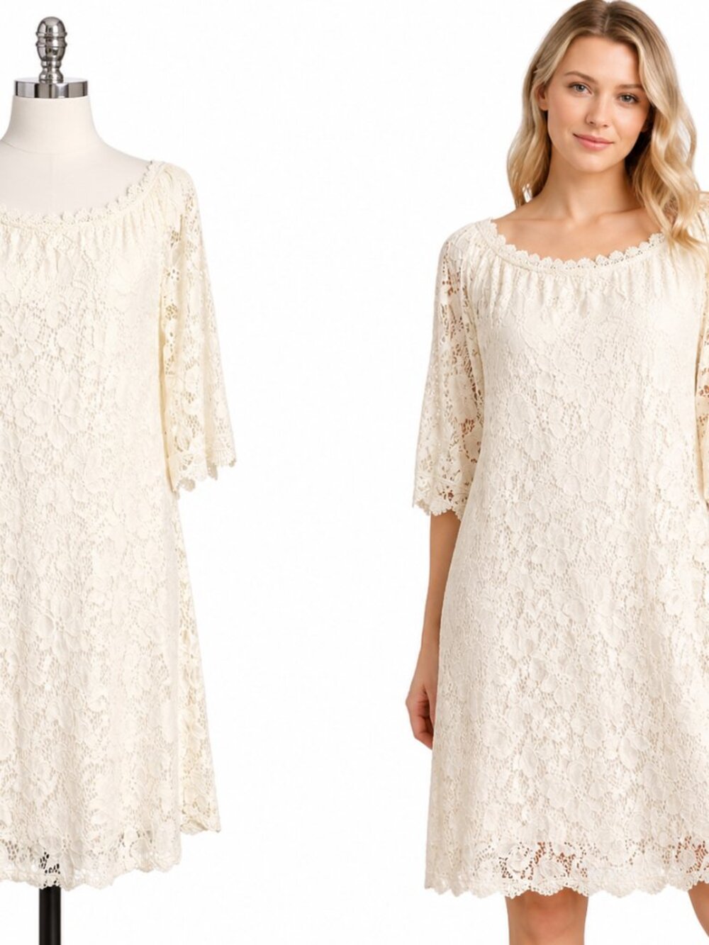 Ivory Lace Cottagecore Dress M Boho Fairy Romantic Lagenlook Wedding Midi